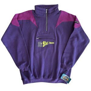 VTG Winter Park Resort Ski Team Quarter Zip Sweatshirt Large 80s 90s Color Block